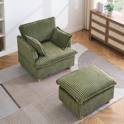 Canapé simple en velours côtelé avec coussins de pieds et coussins décoratifs, convient au balcon, au salon ou au bureau