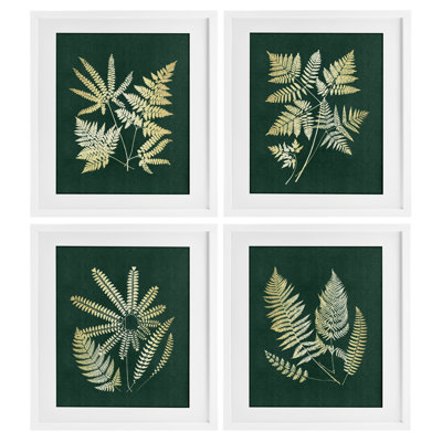 «Luminous Fern Leaves», ensemble de 4 impressions encadrées sous verre, conception de JJ Design House LLC