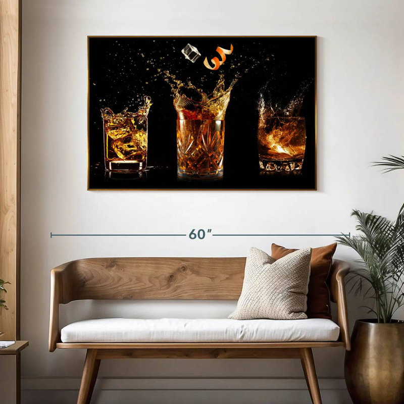 Verre à whisky éclaboussant, 46 po x 31 po, Cadre flottant doré