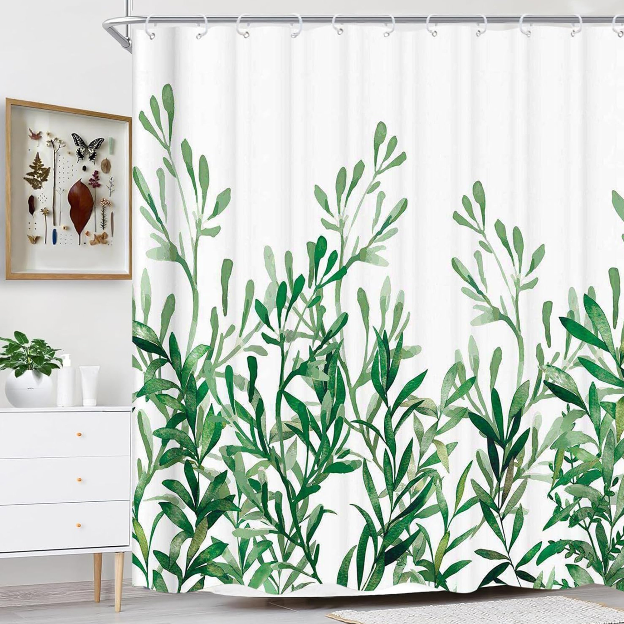 East Urban Home Green Shower Curtain, Plant Leaves Chic Fabric Shower  Curtains for Rustic Vintage Bathroom Decor, Spring Modern Botanical Shower  ..., image size:2000x2000