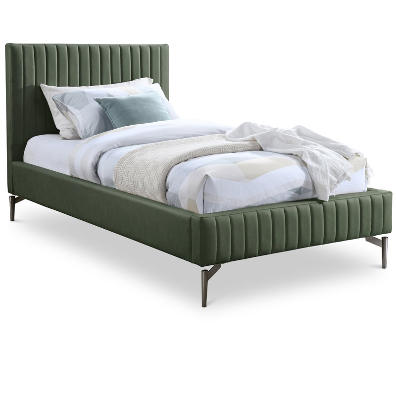 Gallo Upholstered Bed, Green Vegan Leather, Twin