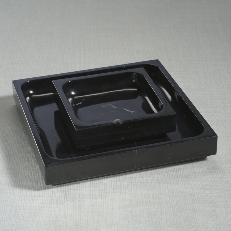 Nero Marquina Natural Marble Tray, 2" H x 9.75" W x 9.75" D