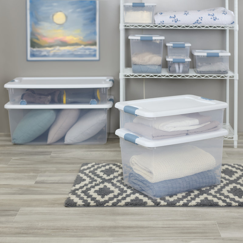 Sterilite 64 Qt Clear Plastic Stackable Storage Bin w/ White Latch Lid, 12 Pack