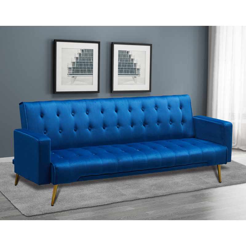 Verdeen Twin 74'' Velvet Convertible Sofa, Blue Velvet