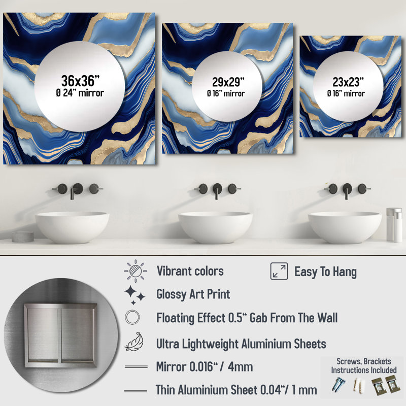 Denylah - Miroir carré moderne pour décoration murale, 36 po x 36 po