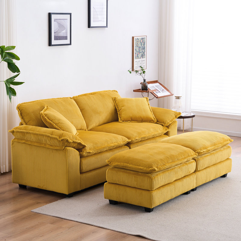Ariaha 84.6'' Oversized Modular Combo Sofa with Ottoman, Yellow Corduroy