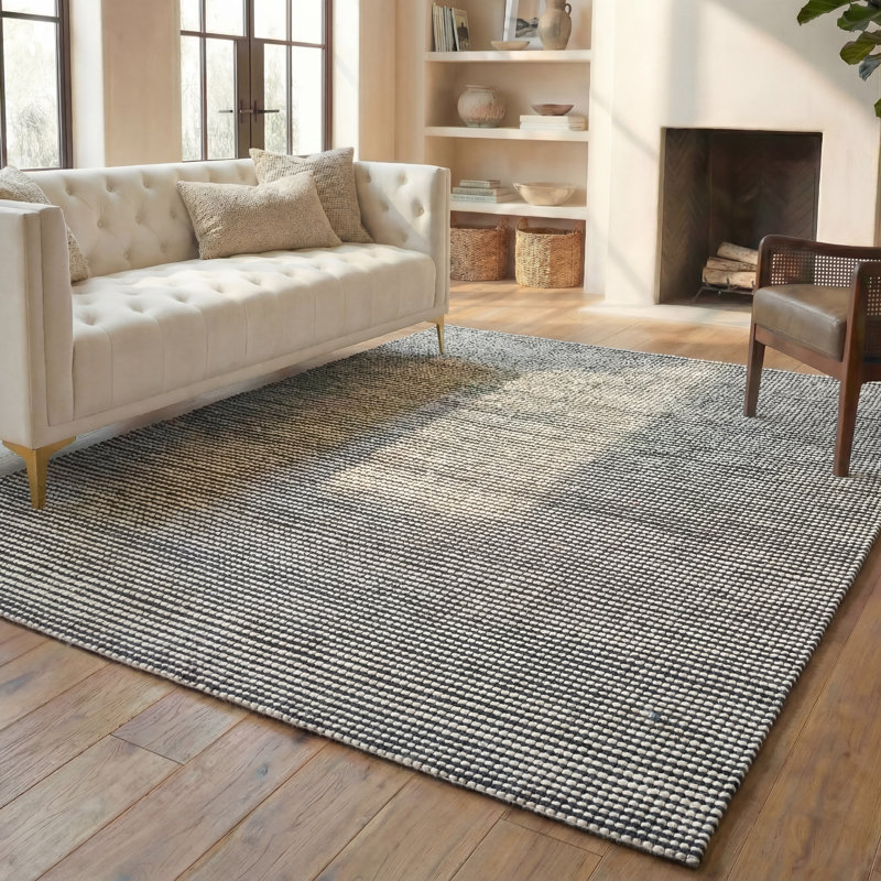 Tapis de couleur unie performance tissé à la main Shemena, Rectangle 8 pi x 10 pi