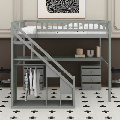 Full Size Loft Bed With Drawers, Desk And Light Strip