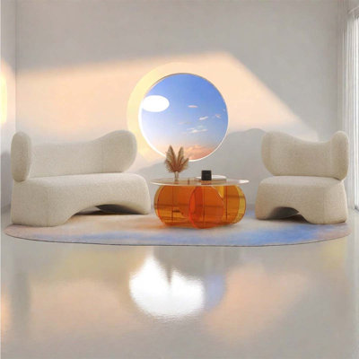 62.99-Inch Beige Lambswool Sofa Coffee Table Set