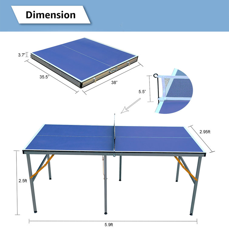 6ft Mid-Size Table Tennis Table Foldable, Portable Ping Pong Table