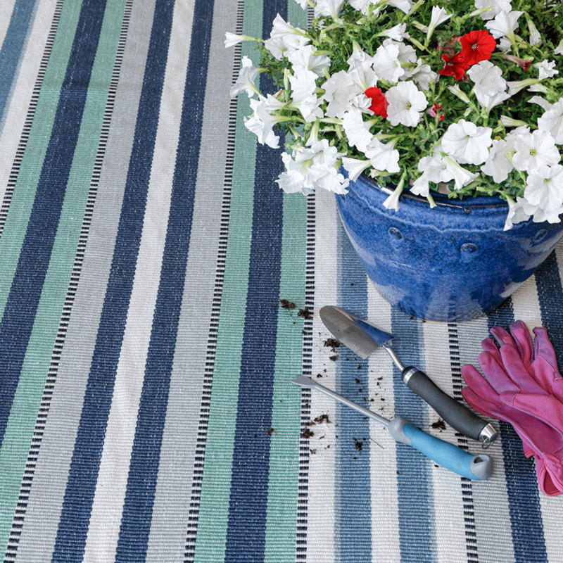 Bristol Flatweave Blue/Teal/Ivory Recycled PET Indoor/Outdoor Rug, Rectangle 5' x 8'