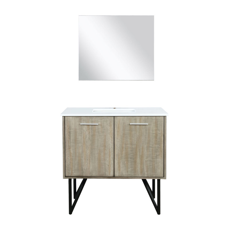 Dessus de meuble-lavabo avec miroir l 36 po x P 20 po Lancy, Marbre de culture blanc