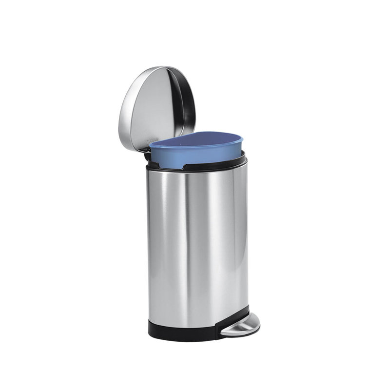 Simplehuman 10 Liter / 2.3 Gallon Small Semi-Round Bathroom Step Trash Can, Brushed Stainless Steel
