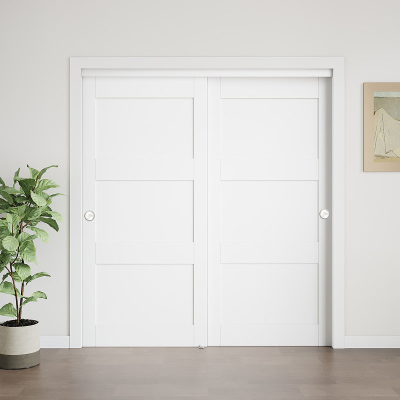Portes en bois manufacturé de 80 po avec trousse de quincaillerie d'installation et poignées préinstallées (nécessite un assemblage)