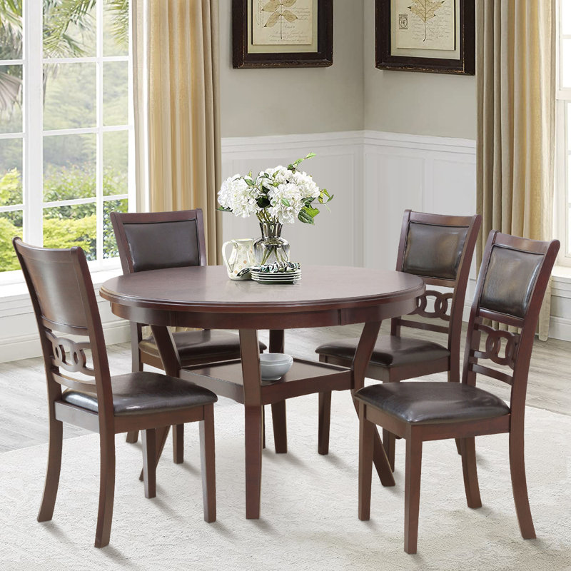 Rituraj 4-Person Wood Round Dining Table Set Kitchen & Dining Room Set, Ebony, Ebony