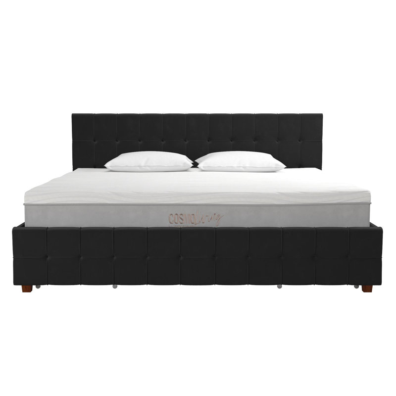 Tori Mid-Century Modern Upholstered Bed with Storage & Wooden Frame