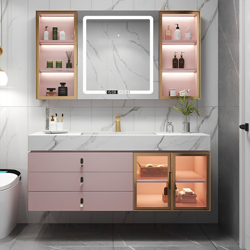 Armoire murale moderne et simple., H 19,69 po x l 47,24 po x P 21,65 po, Rose