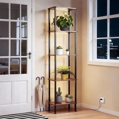 Support pour plante à DEL avec minuteur, tablette d'intérieur à 5 niveaux avec lumières à spectre complet, vitrine en métal à luminosité réglable pour le salon, le bureau et le balcon