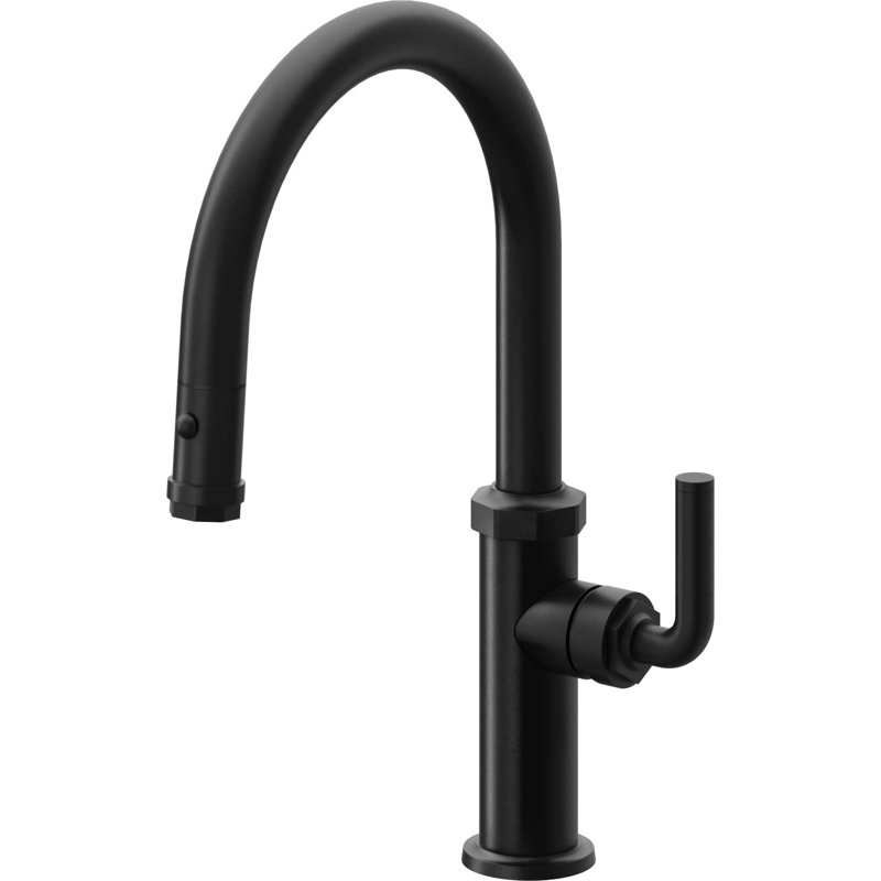Descanso Kitchen Pull-Down Kitchen Faucet With Button Sprayer - Low Arc Spout, Matte Black