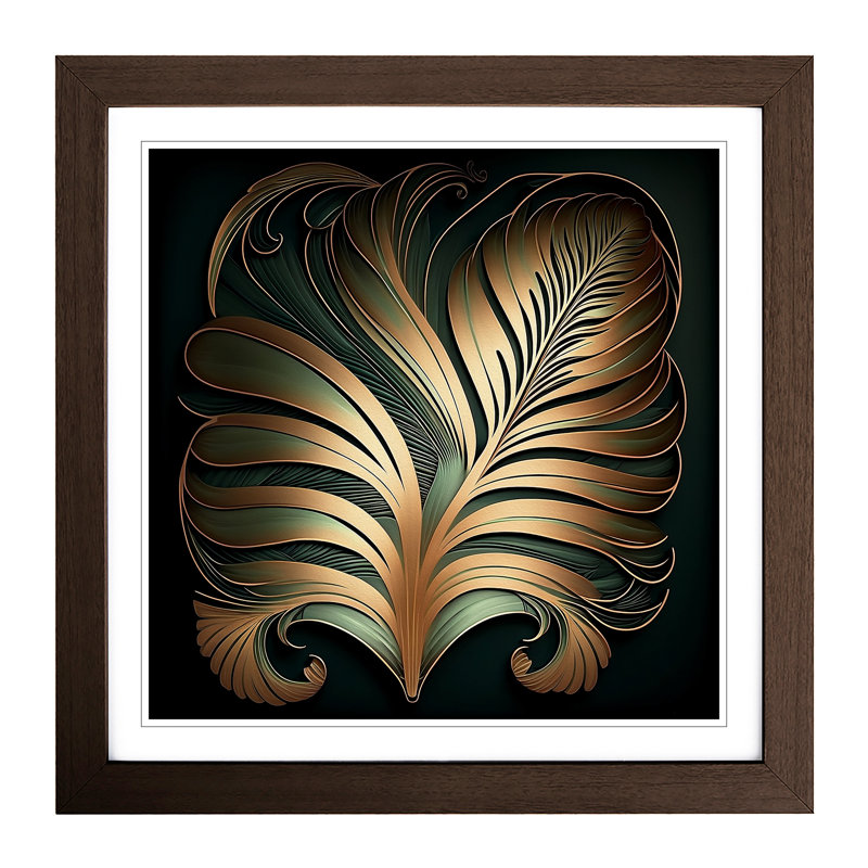 Palm Leaf Art Nouveau No.1 - Single Picture Frame Print on Wood, Walnut