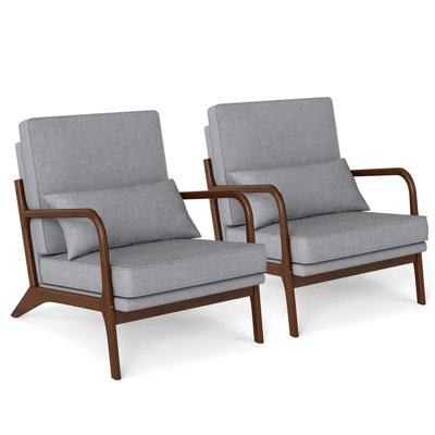 2 PCS Modern Accent Chair Upholstered Leisure Armchair with Rubber Wood Armrests & Legs