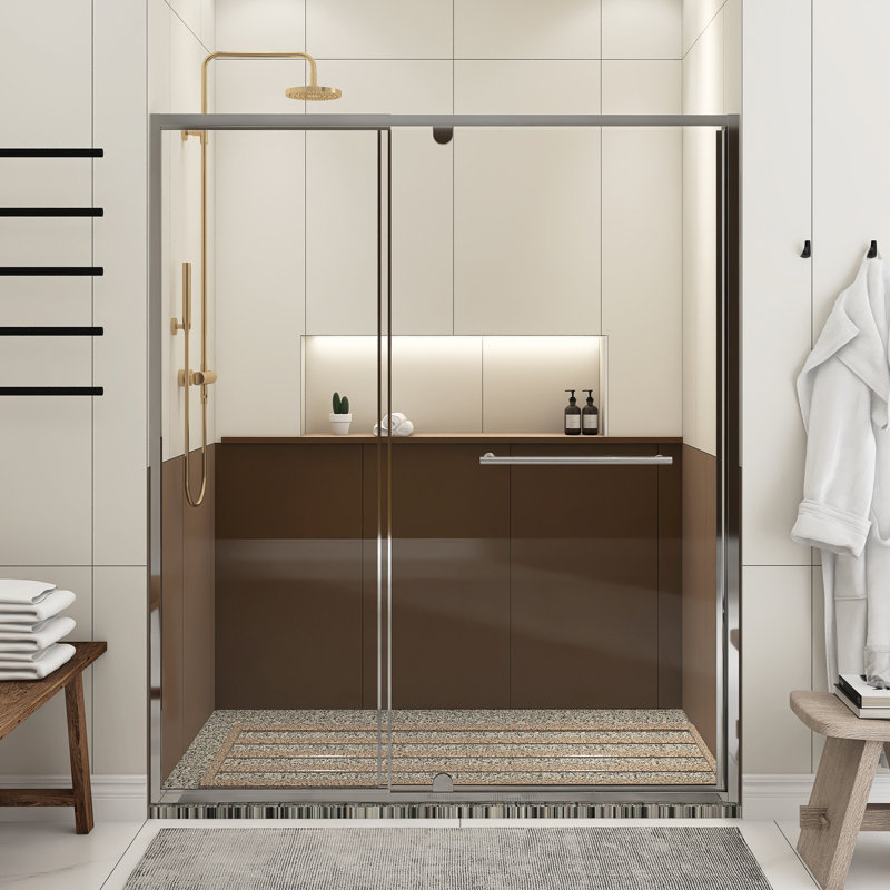 Chrome 60 Inch W X 72 Inch H Pivot Swing Shower Door, 1/4 Inch Thick Clear Tempered Glass,With Stainless Steel Handle, Chrome