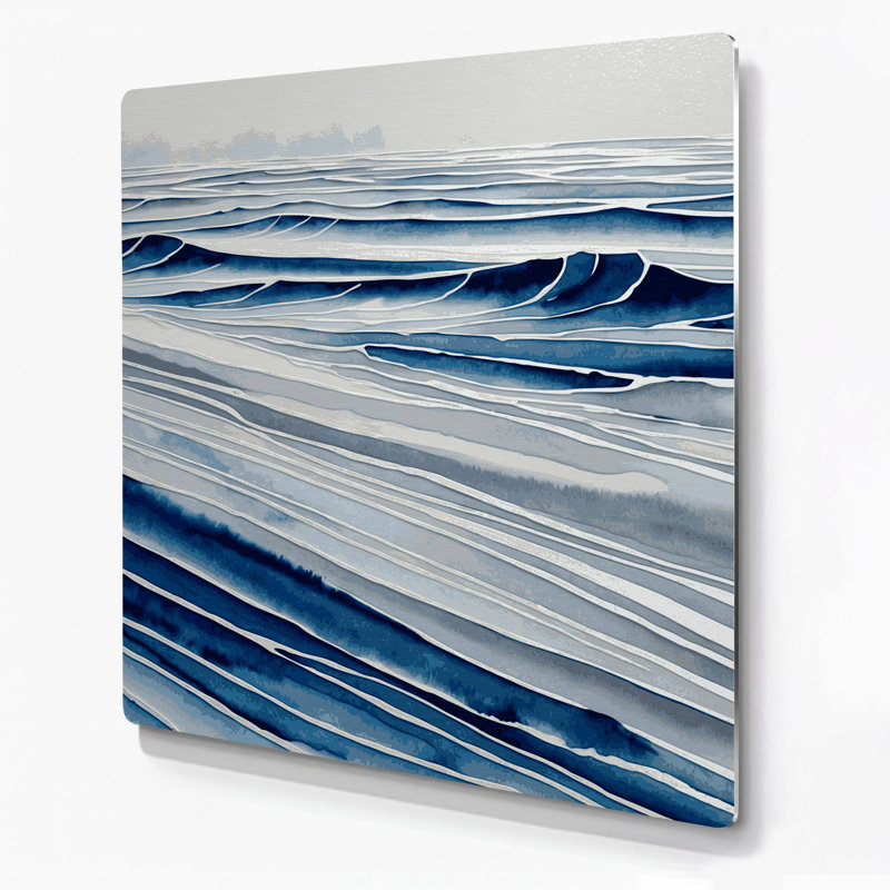 Art mural horizontal gris saphir rayé en métal bleu clair, H 12 po x l 12 po