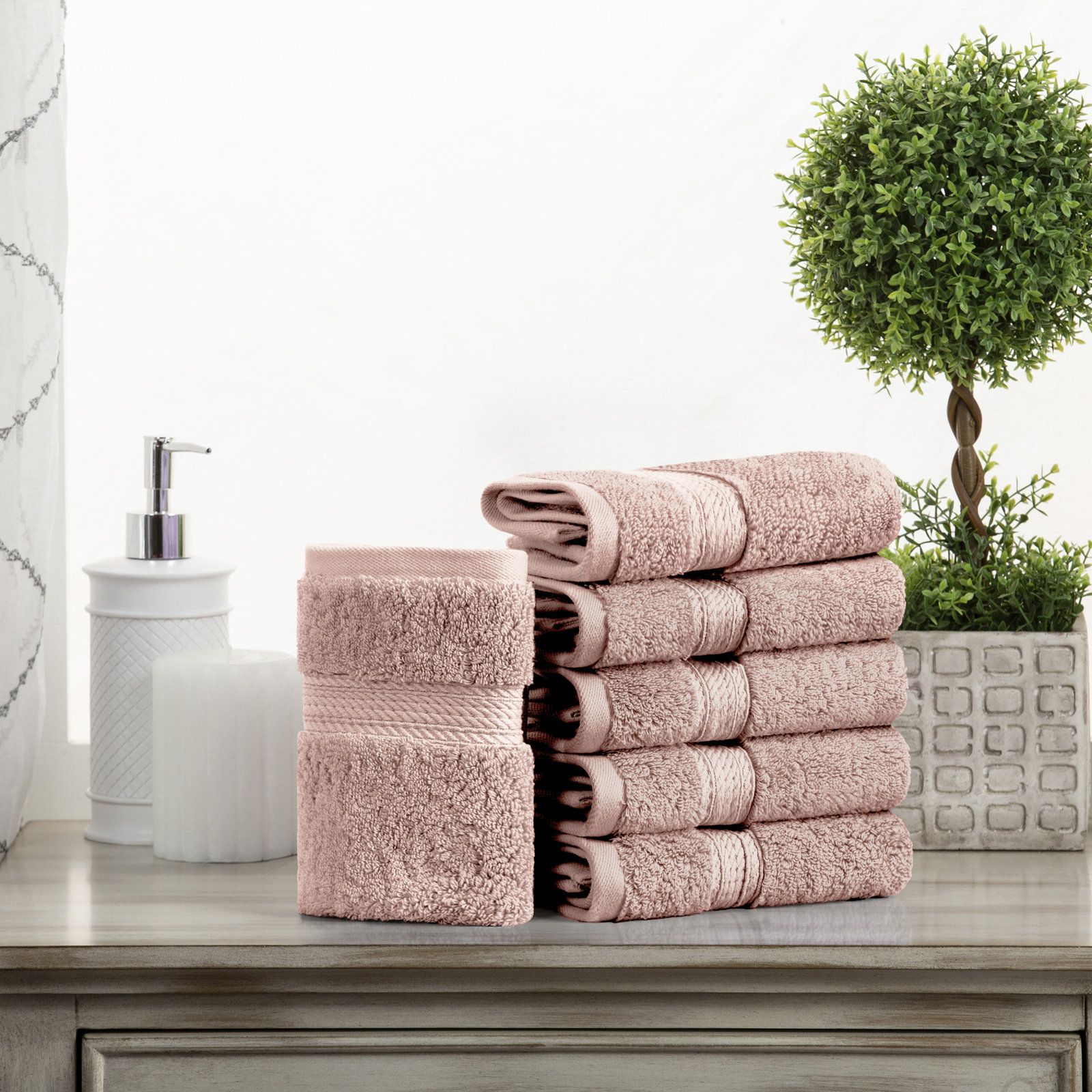 Egyptian Cotton Washcloth Set, Muted Mauve, Washcloth - 6 Pack