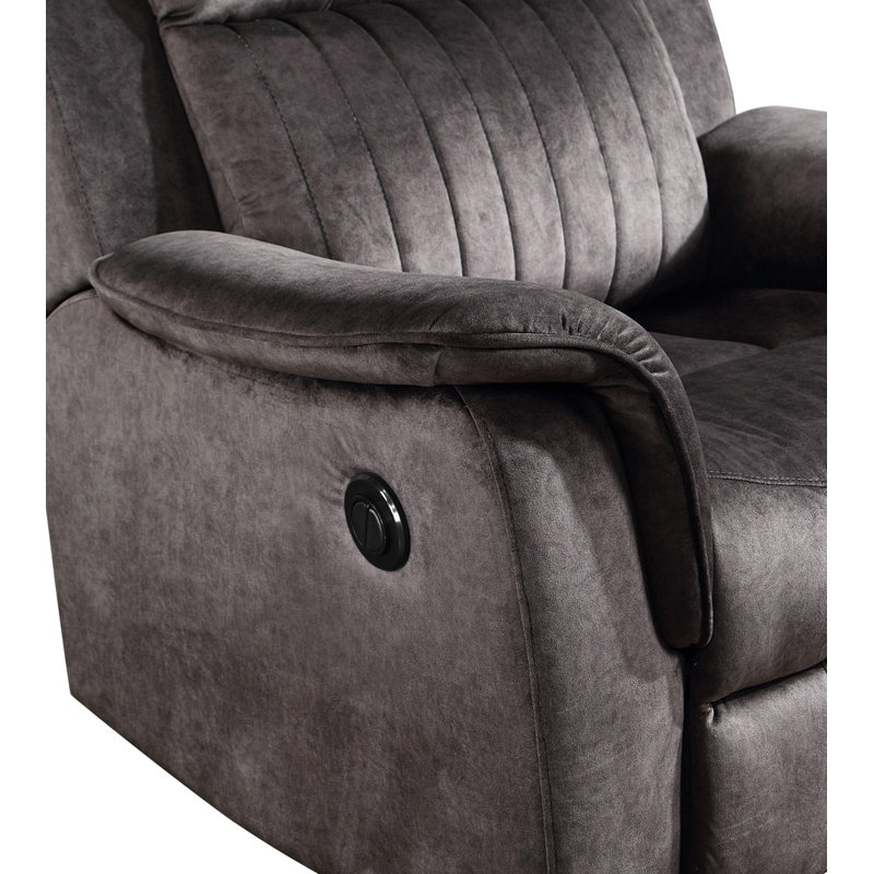 Upholstered Swivel Power Recliner, Dark Gray Polyester