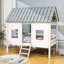 Lit mezzanine simple en bois avec toit et fenêtres