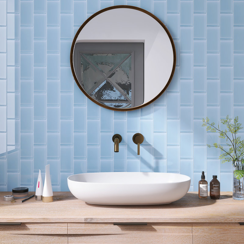 Carreau de mosaïque en verre 3 po x 6 po Supreme, Bleu pâle
