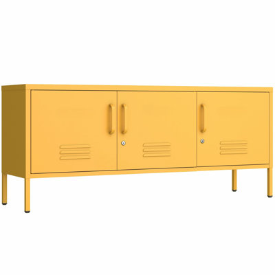 3 Door Lockable Metal TV Stand Storage Cabinet, Wide Heavy Duty Media Console for Large 100+ Inch TVs, Home Office Entertainment Center