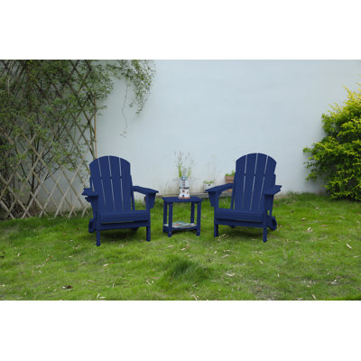 Folding Adirondack Chair With Side Table, 3-Piece Adirondack Chair Set With Wood Texture(Includes 2 Chairs And 1 Table)
