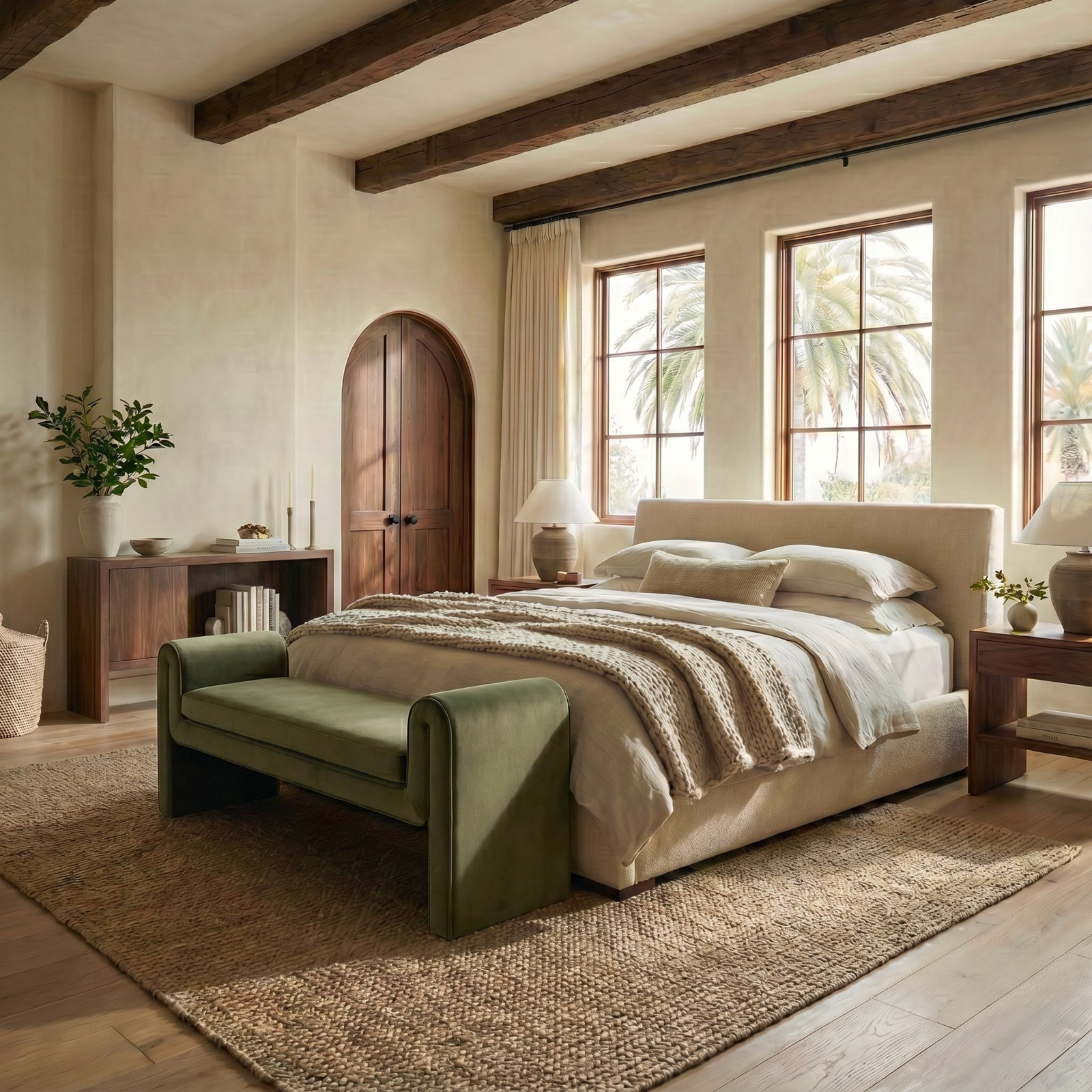 Deshai Velvet Bench, Forest Green