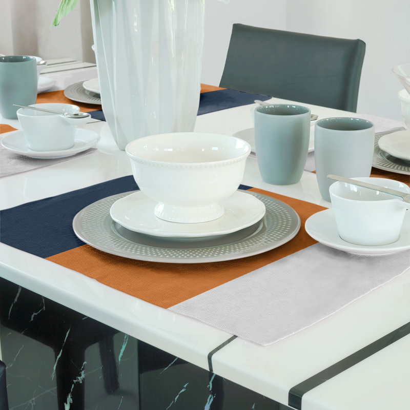 Striped Rectangle Placemat, Blue/Orange Middle, Cotton Twill
