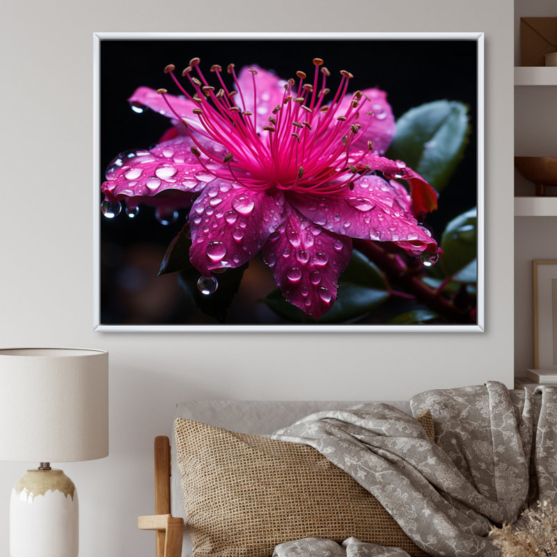" Fuschia Vivacious Flowers I ", Cadre flottant blanc, H 24 po x l 32 po x P 1 po