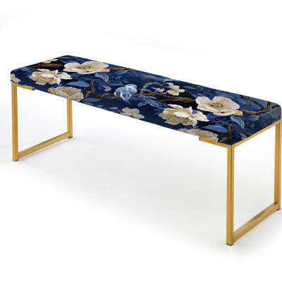 Cobalt Blue Chinoiserie Victorian Pattern - Floral Upholstered Gold Bench