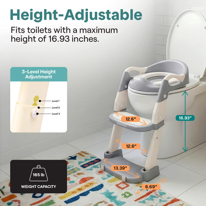SereneLife 2-in-1 Potty Chair & Potty Training Seat with Step Stool Ladder - Height Adjustable Kids/Toddler Toilet Seat with Stable Anti-Slip Design, Cushioned Seat & Splash Guard