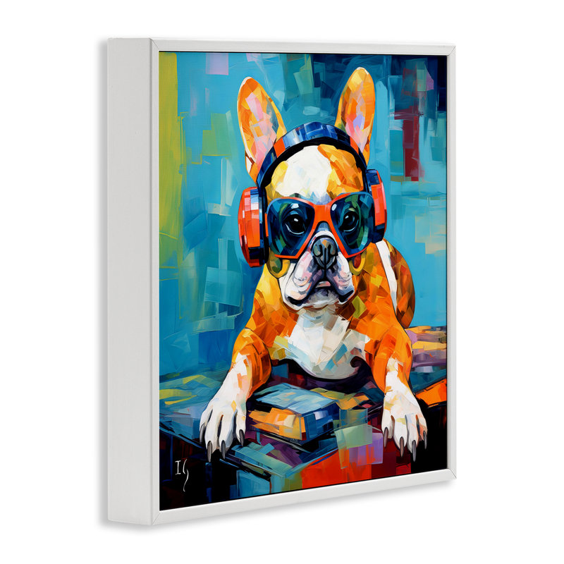 Bouledogue français avec casque, estampe numérique par Ivan Guaderrama, Estampe numérique encadrée blanc bord de mer