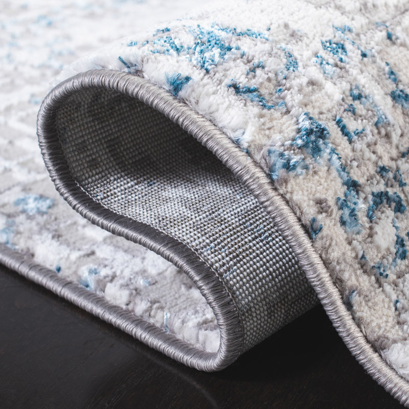 Amelia Grey and Blue Synthetic Easy Care Area Rug