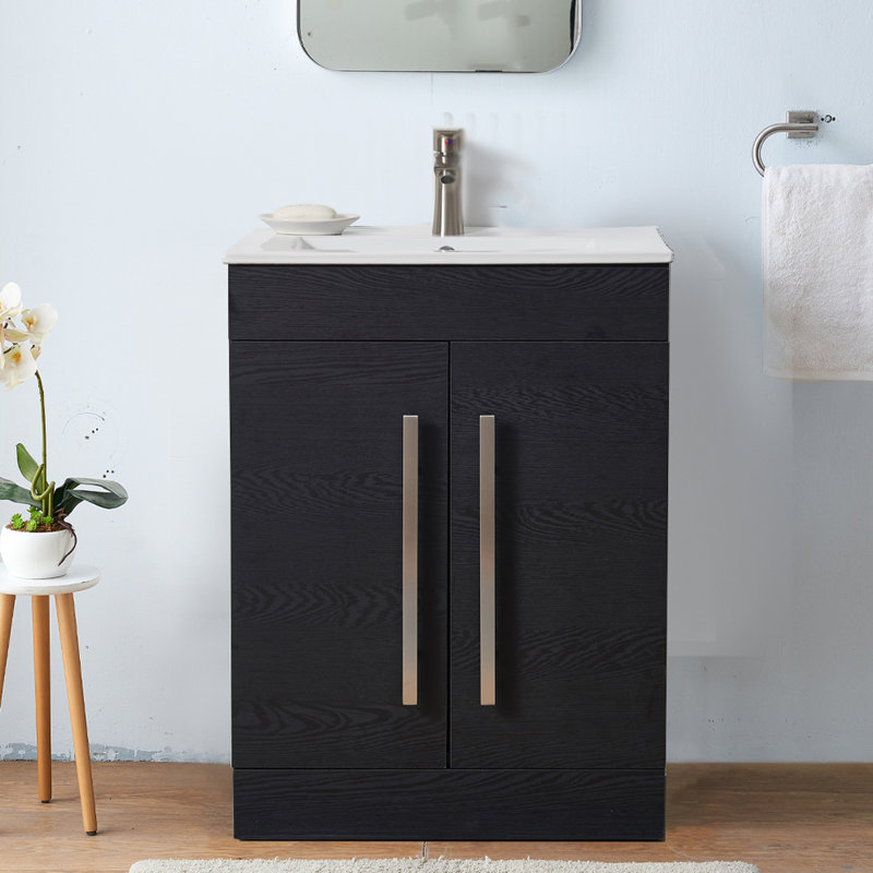 Ensemble de meuble-lavabo simple moderne à 2 tiroirs 24 po Pacifica, Noir