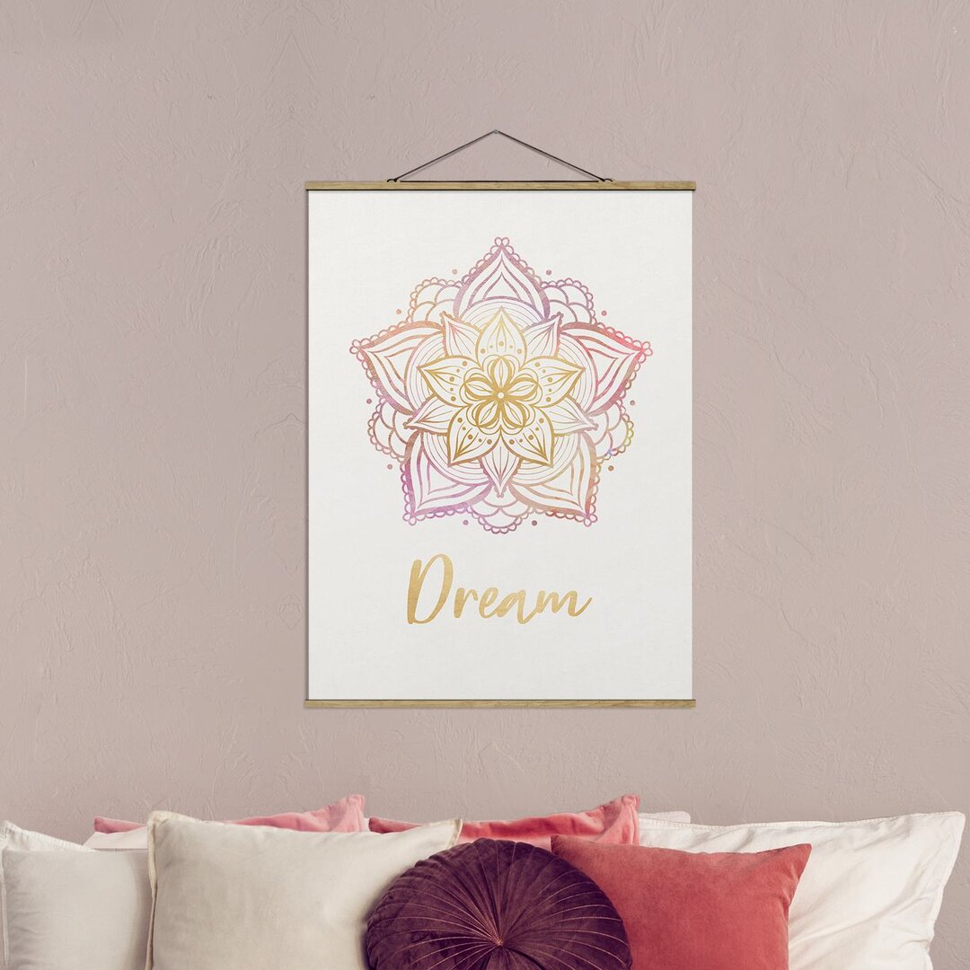 Stoffbild Mandala Illustration Dream Gold Pink