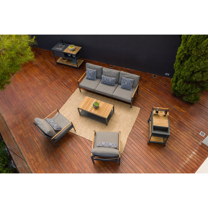 LifestyleGarden Upolu Aluminum and FSC Teak Outdoor Patio Rectangular Coffee Table