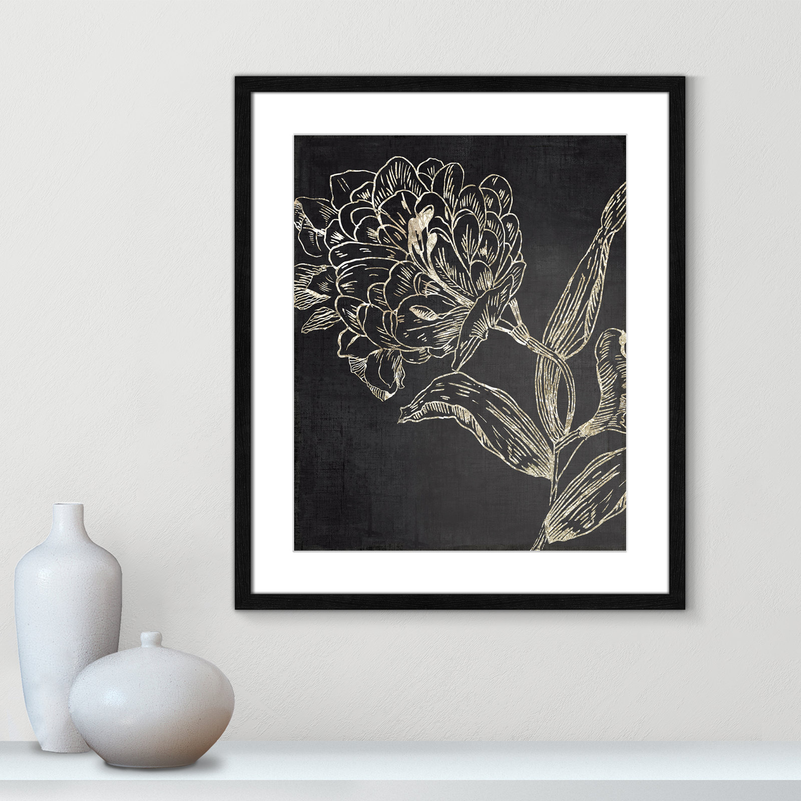 Clarendon "Golden Flower Folklore II" Print, 25.5" H x 21.5" W, Black Wood Grain