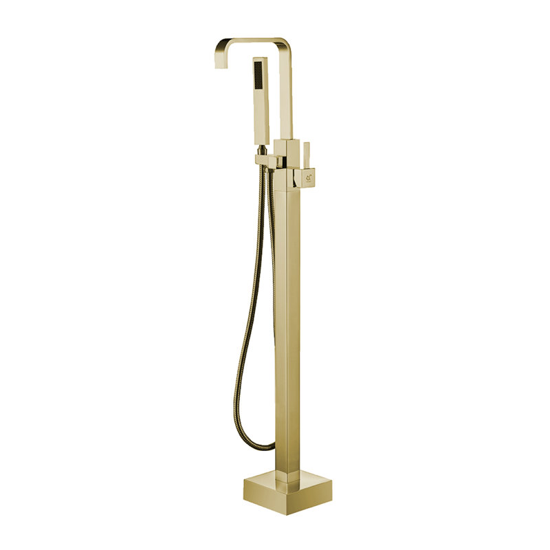 Robinet de baignoire autoportant monocommande à fixation au sol, Or 