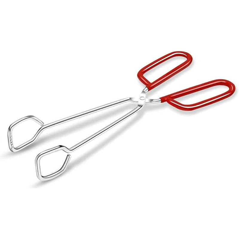 Pinces de cuisine robustes en acier inoxydable de 10 pouces - antidérapantes, poignée rouge confortable, conception à ciseaux, résistantes à la chaleur pour le barbecue et la cuisine