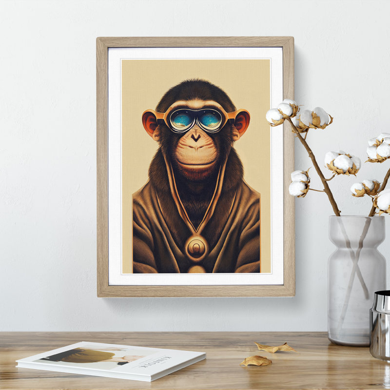 Cool Monkey - Single Picture Frame Print, 64cm H x 46cm W x 2cm D, Oak