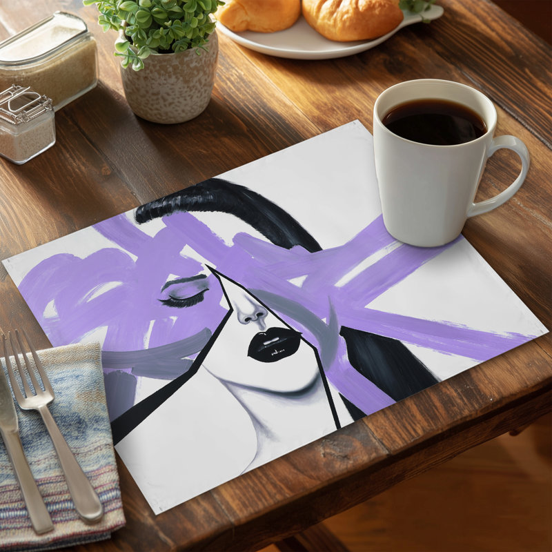 Napperon blanc moderne - Portrait abstrait de femme mauve
