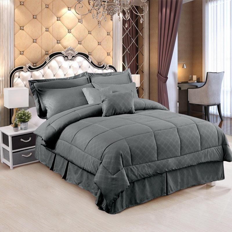 COMFORTER-SET20210310 Geometric Shapes Comforter, Queen Comforter + 9 Additional Pieces, Gray