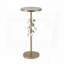 Table d'appoint ronde en fer avec accents floraux dorés et blancs - Base en ciment, 11,8 po x 11,8 po x 28,3 po